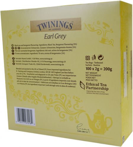Twinings Earl Grey 100 Teebeutel Rückseite Verpackung Twinings Earl Grey 100 Teebeutel Rückseite Verpackung